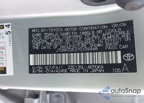 2007 Toyota Corolla Ce z USA, uszkodzony, nr VIN JTDBR32E270109448